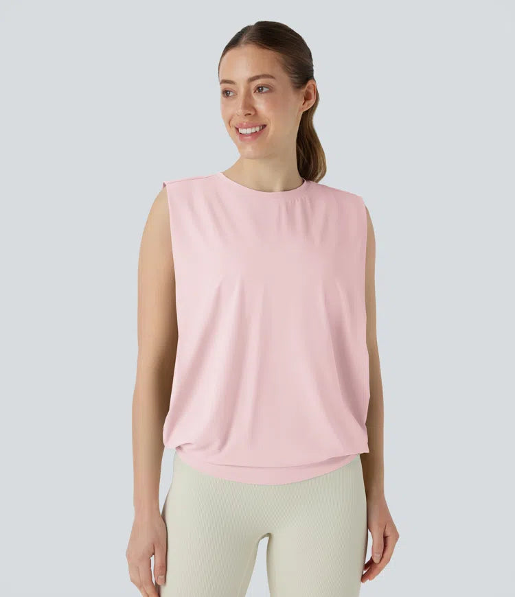 Round Neck Ruched Cool Touch Yoga Tank Top-UPF50+
