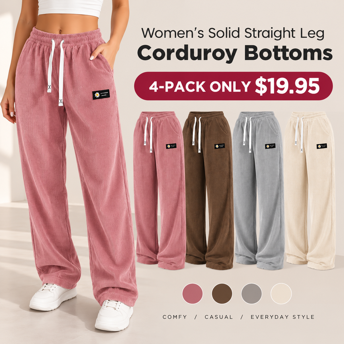 🔥 [LAST DAY SALE] Women's Solid Straight-Leg Corduroy Pants