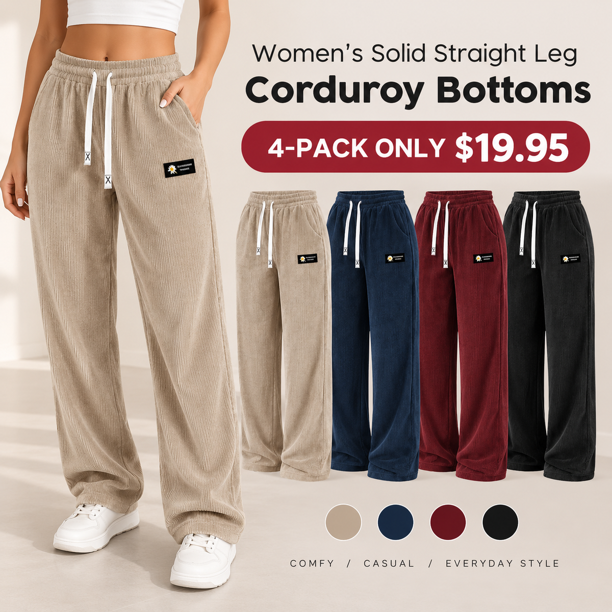 🔥 [LAST DAY SALE] Women's Solid Straight-Leg Corduroy Pants