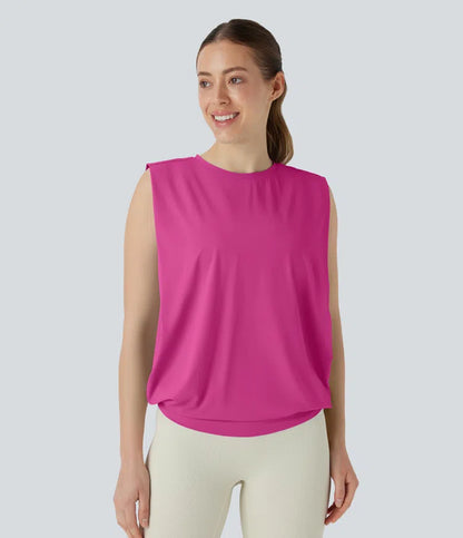 Round Neck Ruched Cool Touch Yoga Tank Top-UPF50+