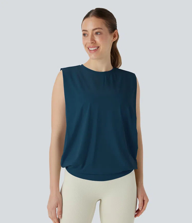 Round Neck Ruched Cool Touch Yoga Tank Top-UPF50+