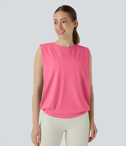 Round Neck Ruched Cool Touch Yoga Tank Top-UPF50+