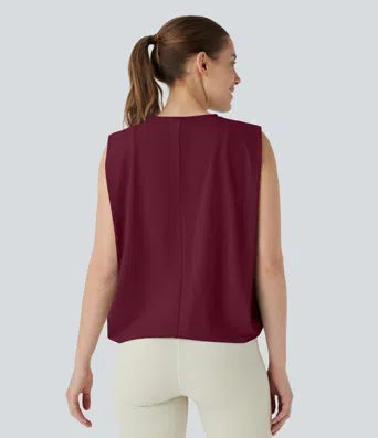Round Neck Ruched Cool Touch Yoga Tank Top-UPF50+
