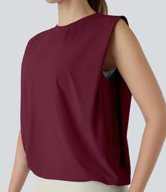 Round Neck Ruched Cool Touch Yoga Tank Top-UPF50+