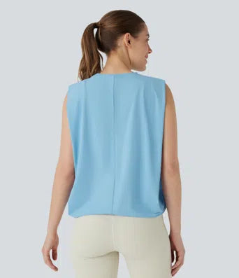 Round Neck Ruched Cool Touch Yoga Tank Top-UPF50+