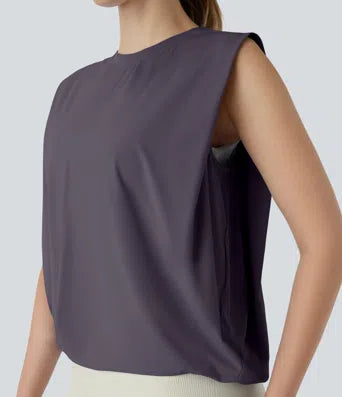 Round Neck Ruched Cool Touch Yoga Tank Top-UPF50+