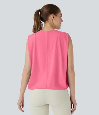 Round Neck Ruched Cool Touch Yoga Tank Top-UPF50+