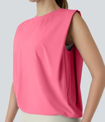 Round Neck Ruched Cool Touch Yoga Tank Top-UPF50+