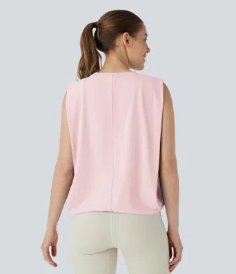 Round Neck Ruched Cool Touch Yoga Tank Top-UPF50+