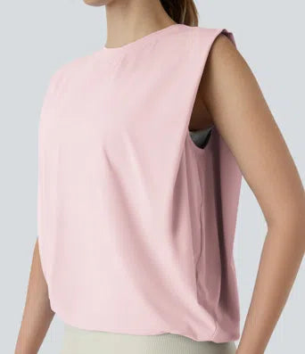 Round Neck Ruched Cool Touch Yoga Tank Top-UPF50+