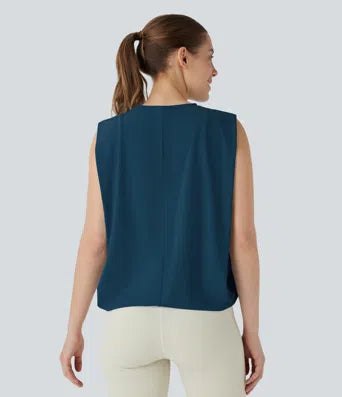 Round Neck Ruched Cool Touch Yoga Tank Top-UPF50+