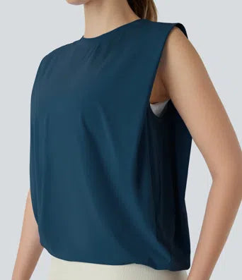 Round Neck Ruched Cool Touch Yoga Tank Top-UPF50+