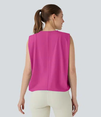 Round Neck Ruched Cool Touch Yoga Tank Top-UPF50+