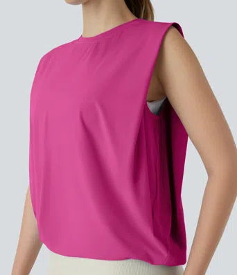 Round Neck Ruched Cool Touch Yoga Tank Top-UPF50+