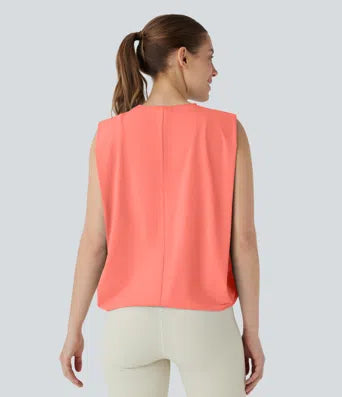 Round Neck Ruched Cool Touch Yoga Tank Top-UPF50+
