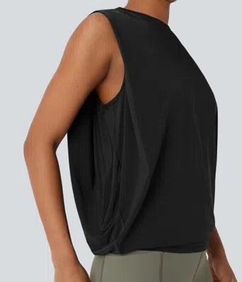 Round Neck Ruched Cool Touch Yoga Tank Top-UPF50+