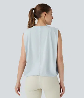 Round Neck Ruched Cool Touch Yoga Tank Top-UPF50+