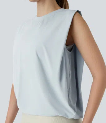 Round Neck Ruched Cool Touch Yoga Tank Top-UPF50+