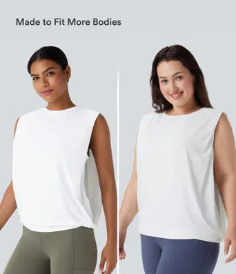 Round Neck Ruched Cool Touch Yoga Tank Top-UPF50+